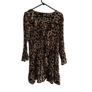 Sunny Taylor Women animal print long sleeve top with ruffle at neckline, A07